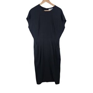 MM.LaFleur The Etsuko Dress Women 12 Navy Blue Sheath Workwear Cap Sleeve
